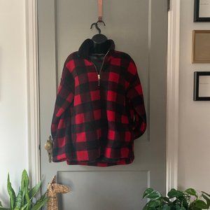 Old Navy Buffalo Check Half Zip Fleece Red Black